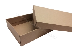 Pudełko fasonowe 450x280x75 mm gładkie kraft otwarte widok z przodu z ukosa