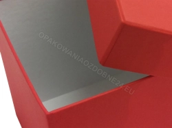 Pudełko ozdobne 230x120x30 mm matowe czerwone widok przedstawia wnętrze i krawędź pudełka