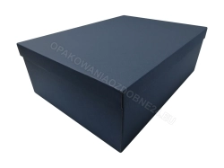 Duże pudełko na prezent 400x300x140 mm matowe granatowe zamknięte widok z ukosa