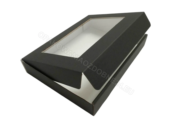 Czarne pudełko z okienkiem 200x140x30 mm kaszerowane