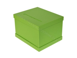 Pudełko na koperty 300x250x200 mm perłowe zielone zamknięte widok z ukosa na pudełko z dwoma wieczkami