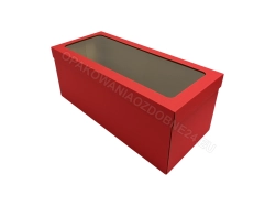 Pudełko z okienkiem na lalkę 500x220x200 mm gładkie czerwone zamknięte widok z ukosa