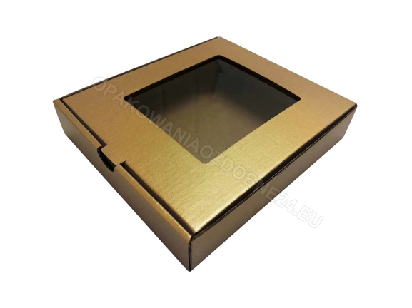 Złote pudełko z okienkiem, rozmiar pudełka 150x130x30 mm