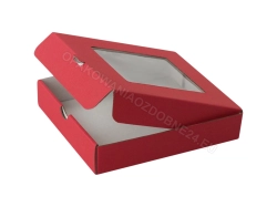 Czerwone pudełko 150x130x30 mm z okienkiem - kaszerowane