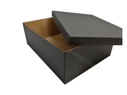 Pudełko na prezent 300x250x120 mm matowe czarne lekko otwarte widok z ukosa