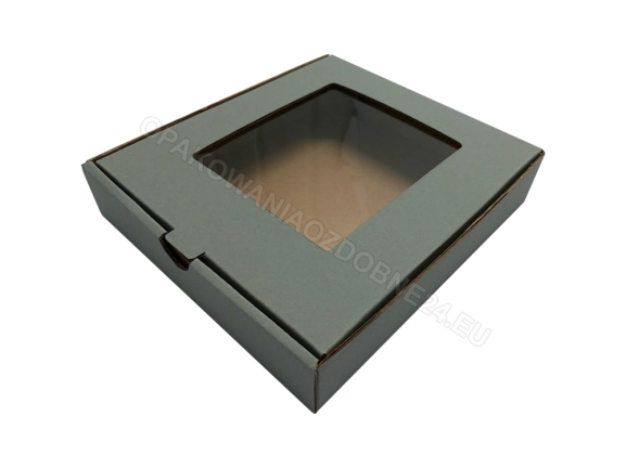 Pudełko z okienkiem 150x130x30 mm popielate na ciastka lub pierniki świąteczne