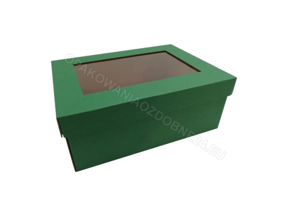 Zielone pudełko z okienkiem ozdobne matowe 150x100x50 mm
