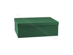 Pudełko na prezent 400x300x140 mm matowe zielone świąteczne zamknięte widok z boku
