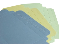 Pudełko fasonowe 22,5x11,5x2 cm lawenda jeans gładkie widok na kilka opakowań w formie płaskiej - kolory 15%  kivi - oliwka - lavenda