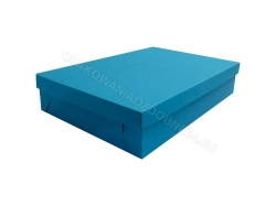 Pudełko fasonowe 350x240x70 mm matowe niebieskie zamknięte widok z ukosa