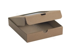Pudełko składane 150x130x30 mm gładkie kraft lekko otwarte widok z przodu