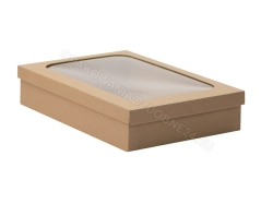 Pudełko z okienkiem 450x280x75 mm gładkie kraft zamknięte widok z ukosa