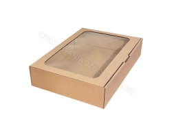Pudełko z okienkiem 350x240x70 mm gładkie Fefco 0426 - zamknięte, widok z góry z ukosa