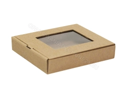 Pudełko 150x130x30 mm karbowane z oknem do pakowania ciastek, pierników, upominków