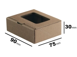 Pudełko 90x75x30 mm 25 szt. karbowane kraft z folią w okienku