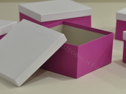Pudełko ozdobne 200x200x100 mm różowe białe otwarte z białym wieczkiem