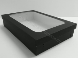 Pudełko z okienkiem 350x240x70 mm gładkie czarne zamknięte widok z ukosa