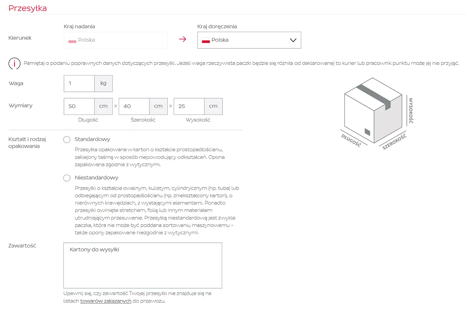 DPD formularz nadania przesyłki online