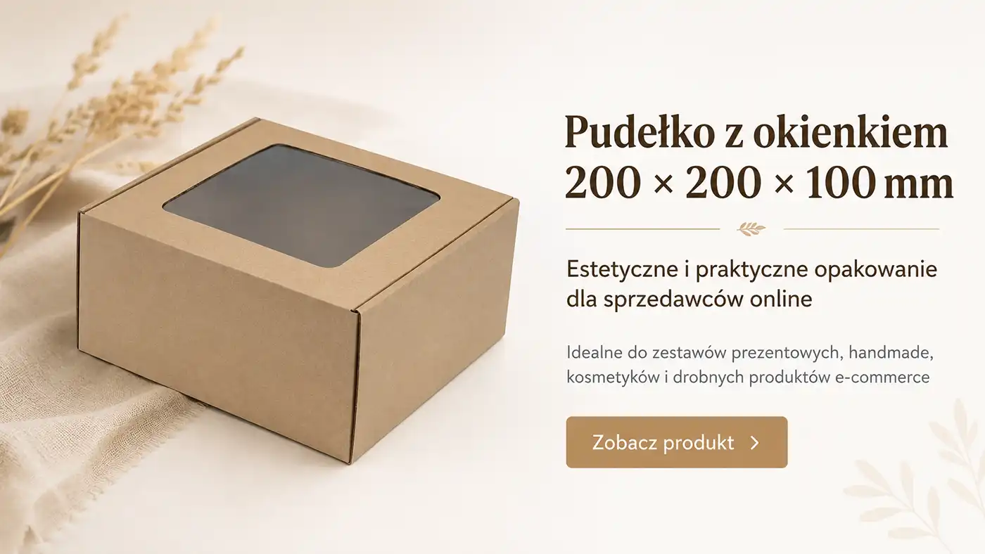 Zobacz pudełko z okienkiem 200x200x100 mm Pudełko z okienkiem 200x200x100 mm gładkie kraft do pakowania produktów online