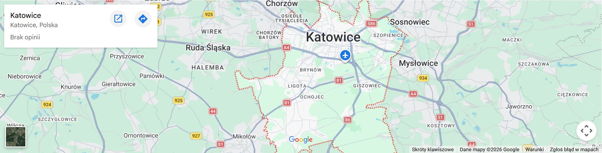 Mapa dojazdu do Katowic