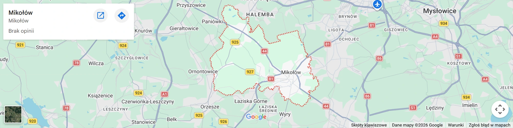 Mapa Mikołowa i okolic