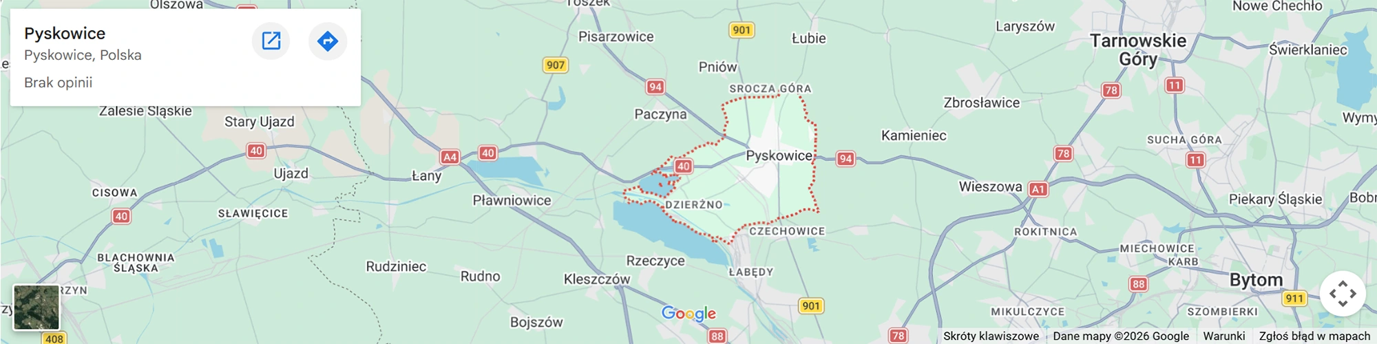 Mapa Pyskowic i okolic