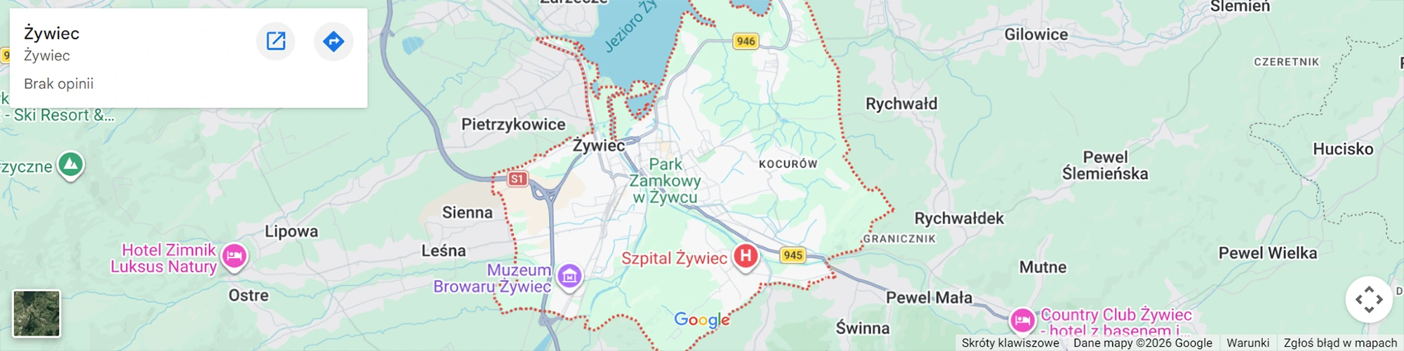 Mapa Żywca i okolic